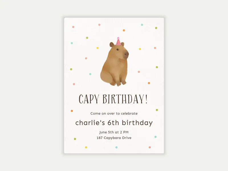 Capybara Cuteness - 6th_birthday - Invitation