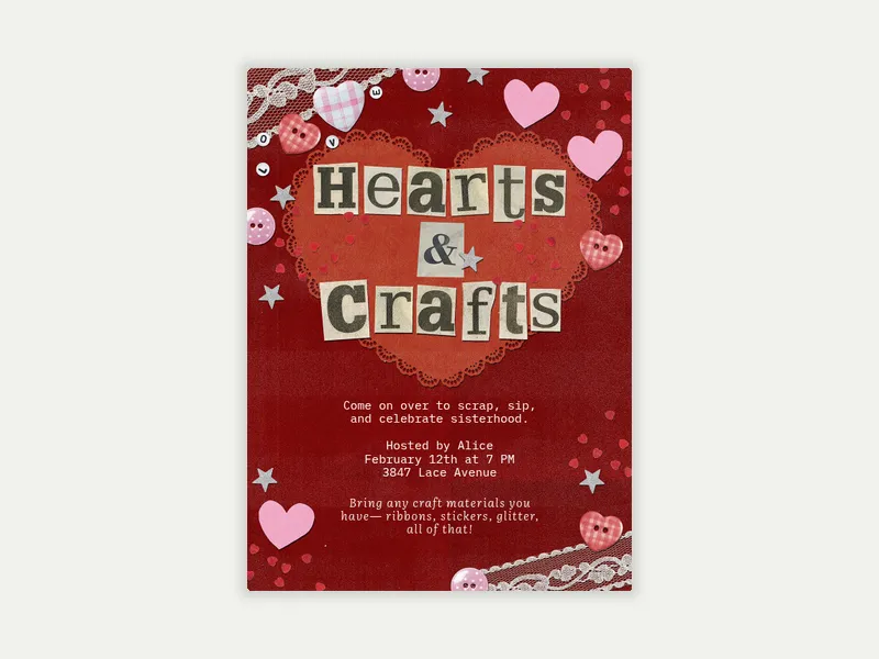 Hearts & Crafts Invitation free template design
