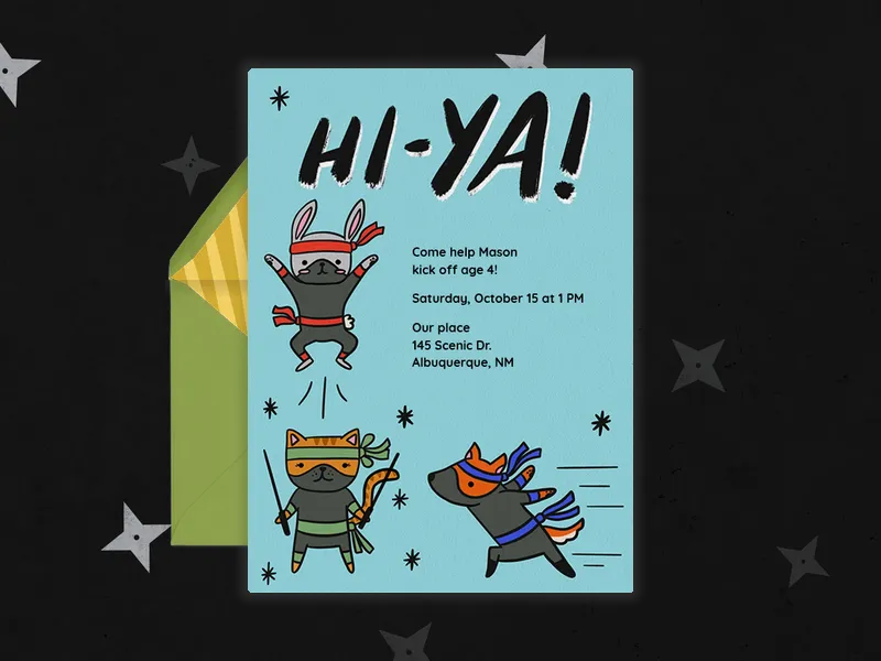 Ninja Animals Invitation premium template design