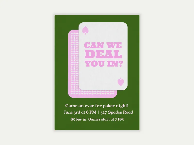Deal Me In Invitation free template design
