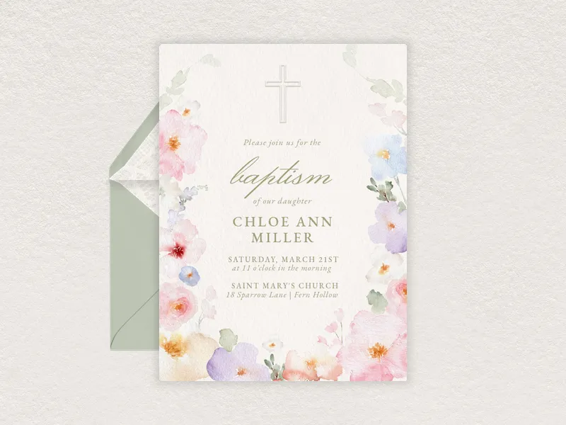 Floral Baptism - religious - Invitation