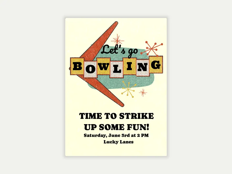 Let's Go Bowling Invitation free template design