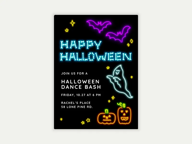 Neon Halloween Party Invitation free template design