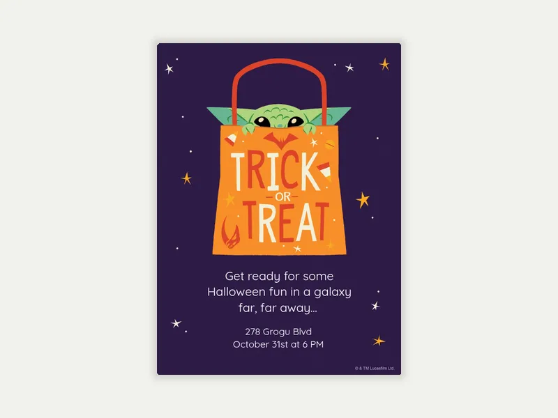 Star Wars™: Grogu or Treat Invitation free template design