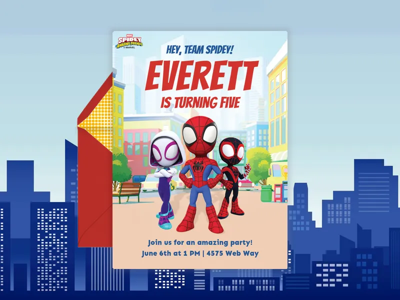 Marvel's Spidey and His Amazing Friends: Team Spidey Invitation premium template design