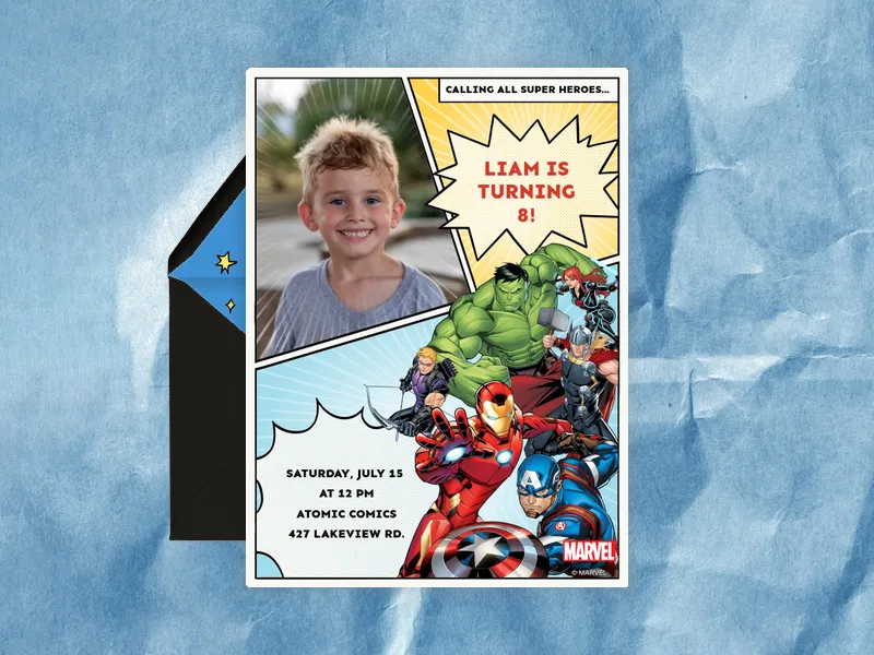 Marvel’s The Avengers: Ready for Adventure (Photo) Invitation premium template design