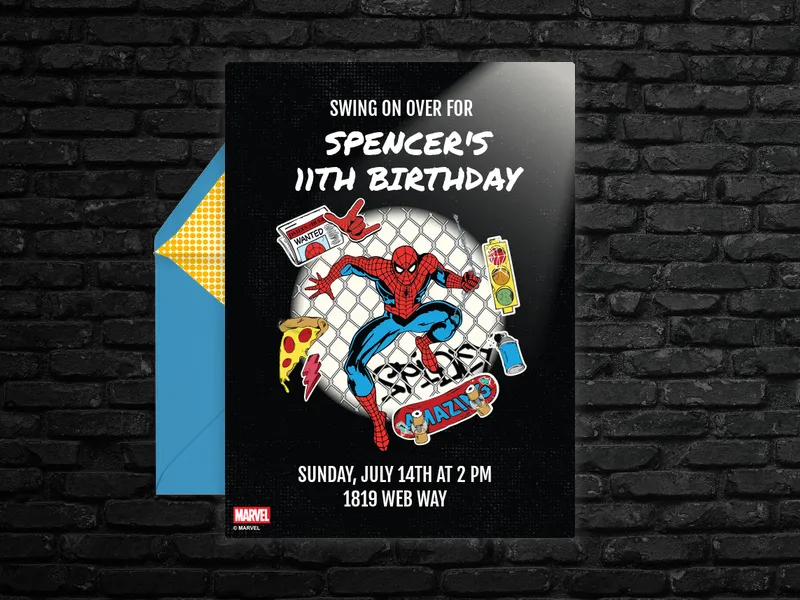 Marvel's Spider Man: Spider Spotlight Invitation premium template design