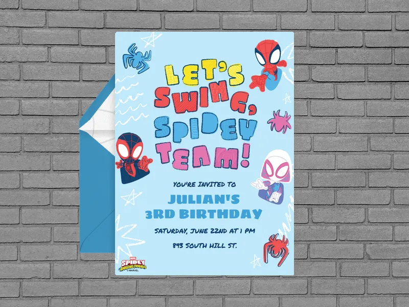 Marvel's Spidey and His Amazing Friends: Doodle Swing Invitation premium template design