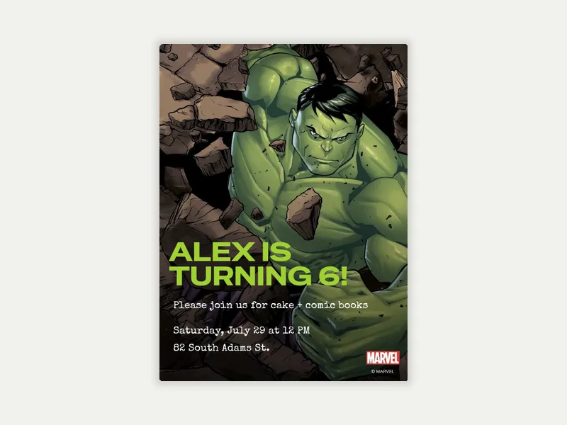 Marvel’s Hulk: The Immortal Hulk Invitation free template design
