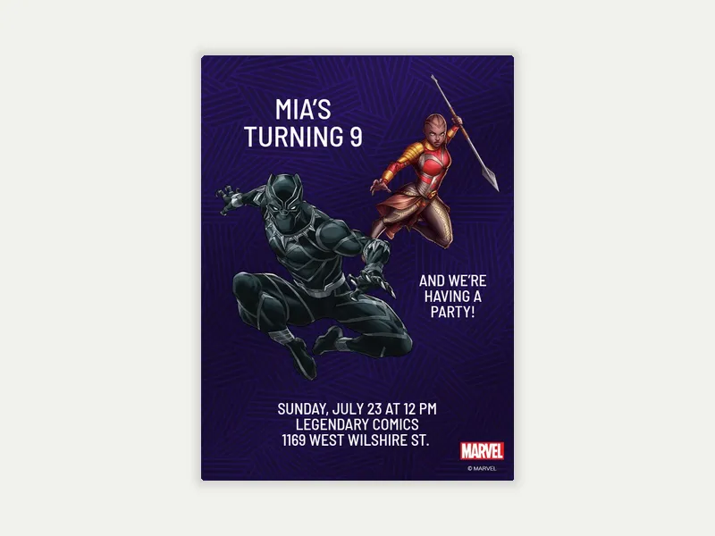 Marvel’s Black Panther: T’Challa & Okoye Invitation free template design