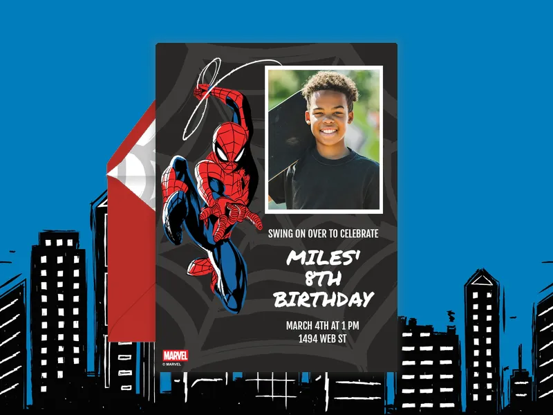Marvel's Spider-Man: Swinging Webs (Photo) Invitation premium template design