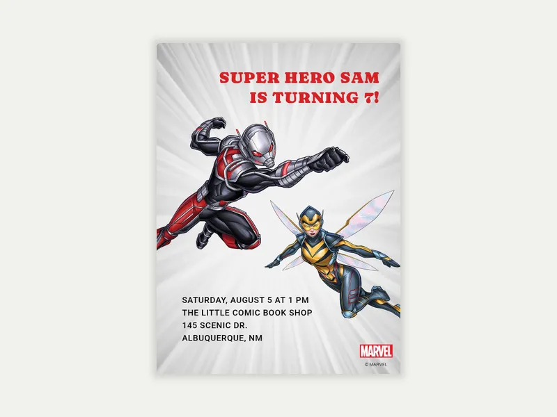 Marvel’s Ant-Man and the Wasp: In Flight Invitation free template design