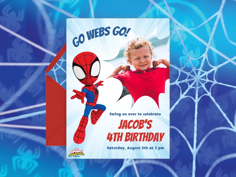 Marvel's Spidey and His Amazing Friends: Go Webs (Photo) Invitation premium template design