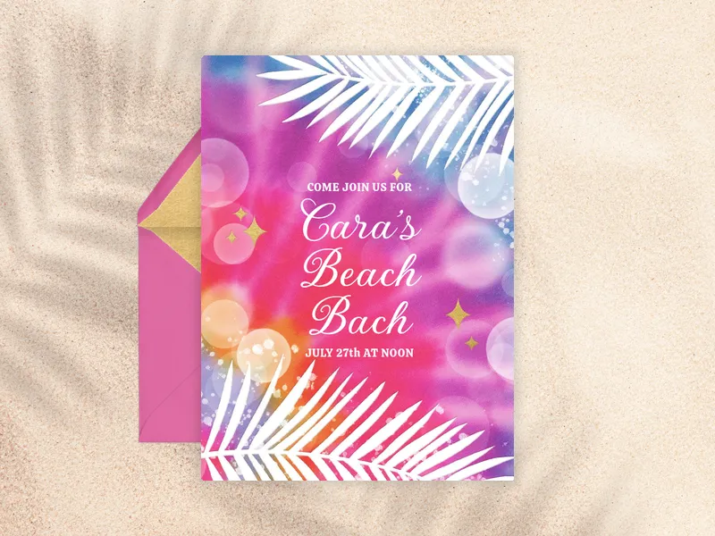 Tie Dye Palm Fronds Invitation premium template design