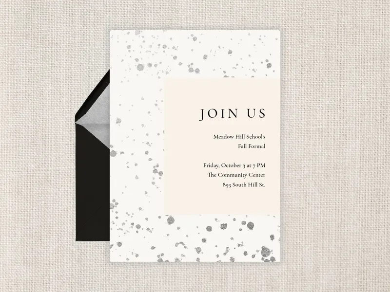 Metallic Paint Splatter Invitation premium template design