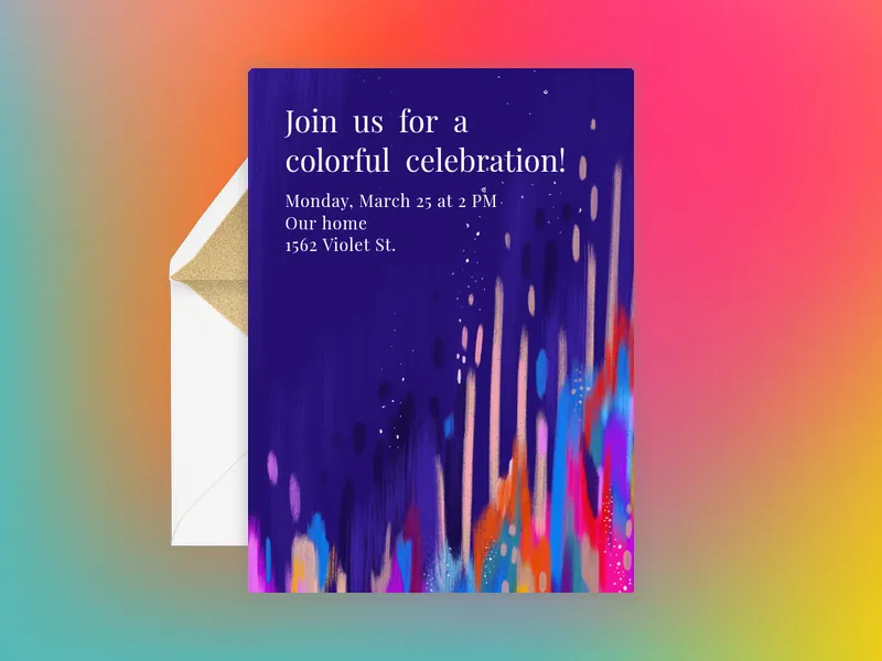 Cool Rainbow Brushstroke - holi - Invitation