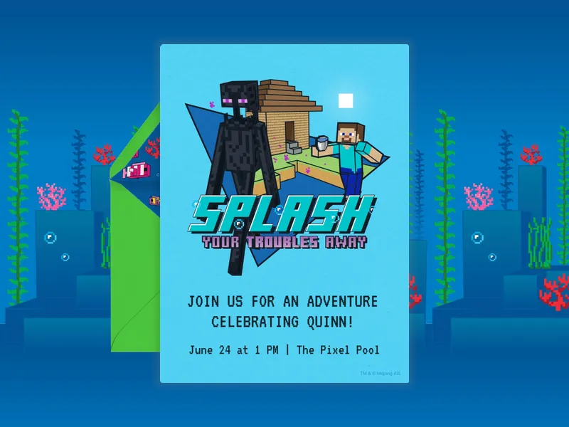 Minecraft: Pixel Plunge - 6th_birthday - Invitation