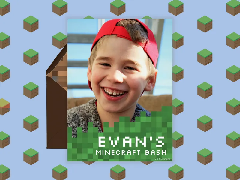Minecraft: My World (Photo) Invitation premium template design