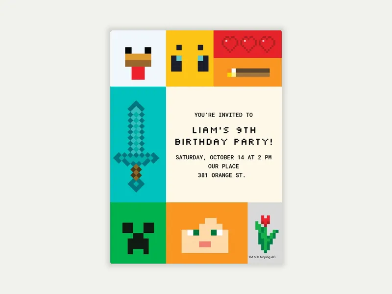 Minecraft: Vanilla Iconic Pixels Invitation free template design