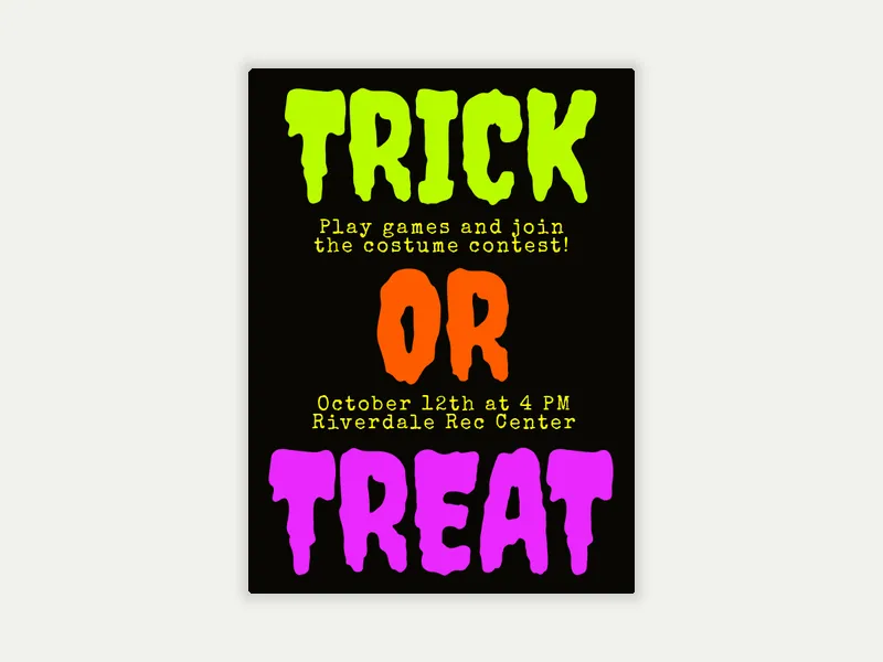 Trick or Treat Neon Invitation free template design