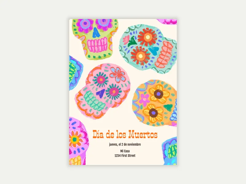 Colorful Sugar Skulls Invitation free template design