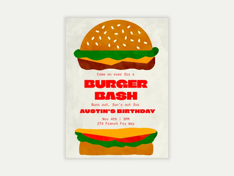 Burger Bash Invitation free template design