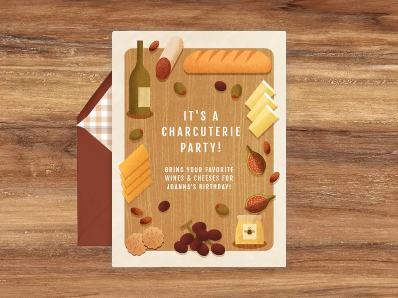 Wine & Cheese Charcuterie Board Invitation premium template design