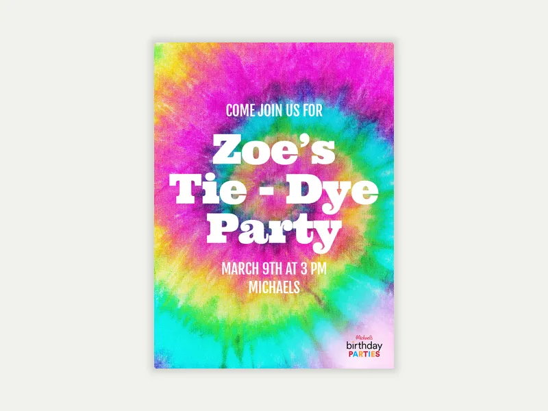 Michaels: Tie-dye Party Invitation free template design
