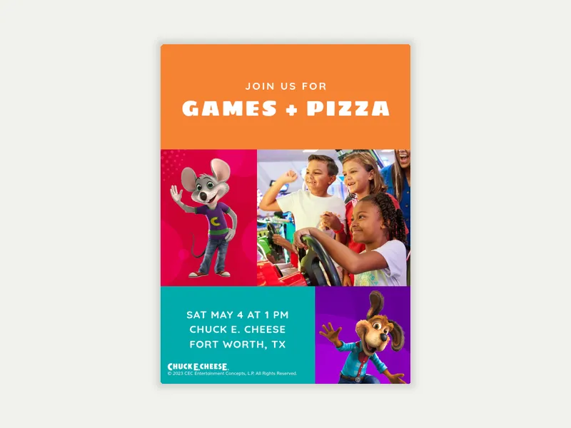Chuck E. Cheese: Roll on Over (Photo) Invitation free template design
