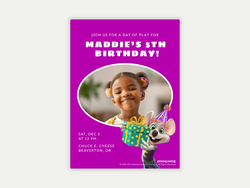 Chuck E. Cheese: Party Hat (Photo) - birthday_dyo_uyo - Invitation