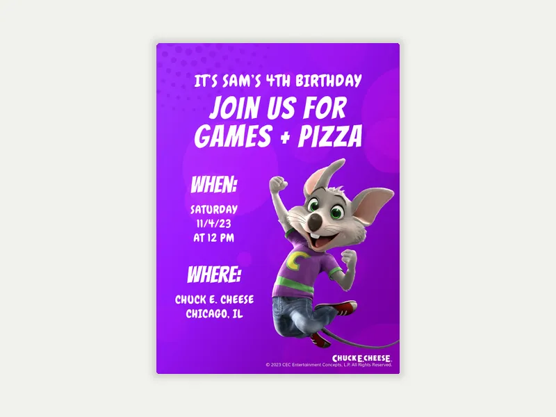 Chuck E. Cheese: Charles Entertainment Cheese - 4th_birthday - Invitation