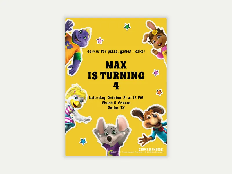 Chuck E. Cheese: Sticker Collection - 4th_birthday - Invitation