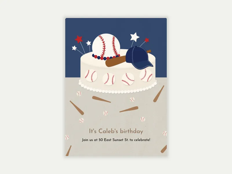 Baseball Birthday Cake Invitation free template design