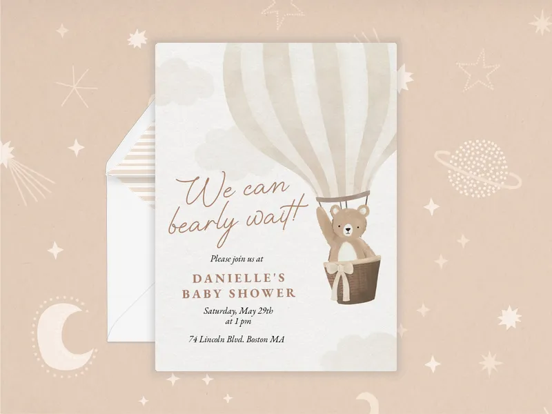 Watercolor Balloon Bears Invitation premium template design