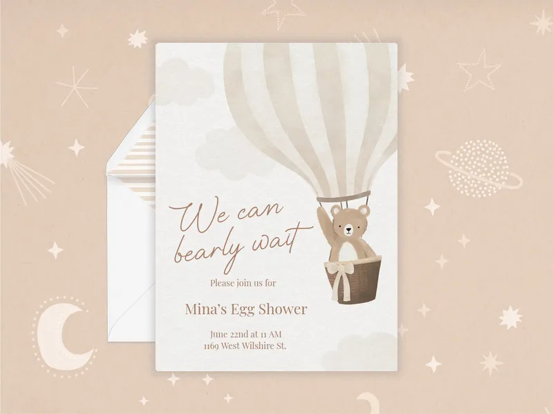 Watercolor Balloon Bears Invitation premium template design