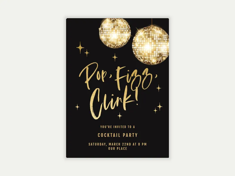 Gold on Black Disco - cocktail_party - Invitation