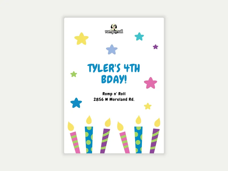 Romp n’ Roll: Colorful Birthday Candles - romp_n_roll - Invitation