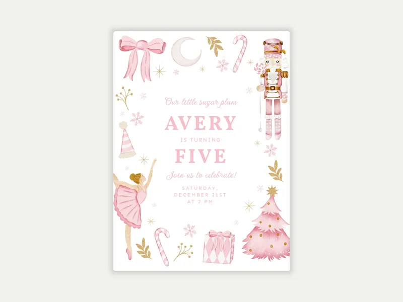 Pastel Pink Nutcracker Invitation free template design