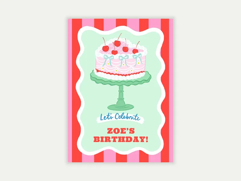 Cherries & Bows Cake Invitation free template design