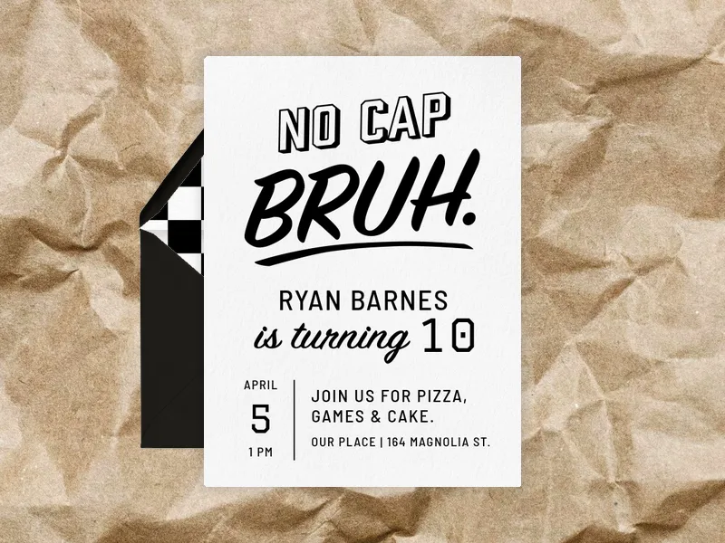 No Cap Bruh Invitation premium template design