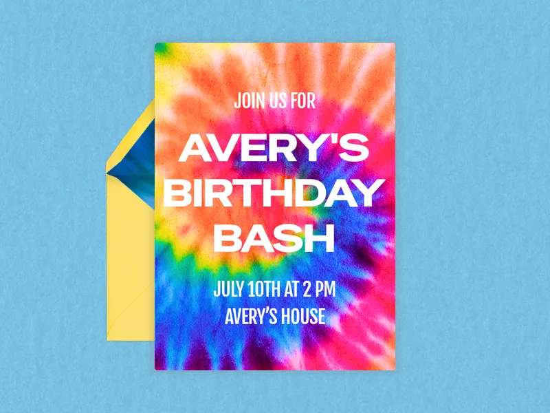Tie Dye  Party Cool Waves Invitation premium template design
