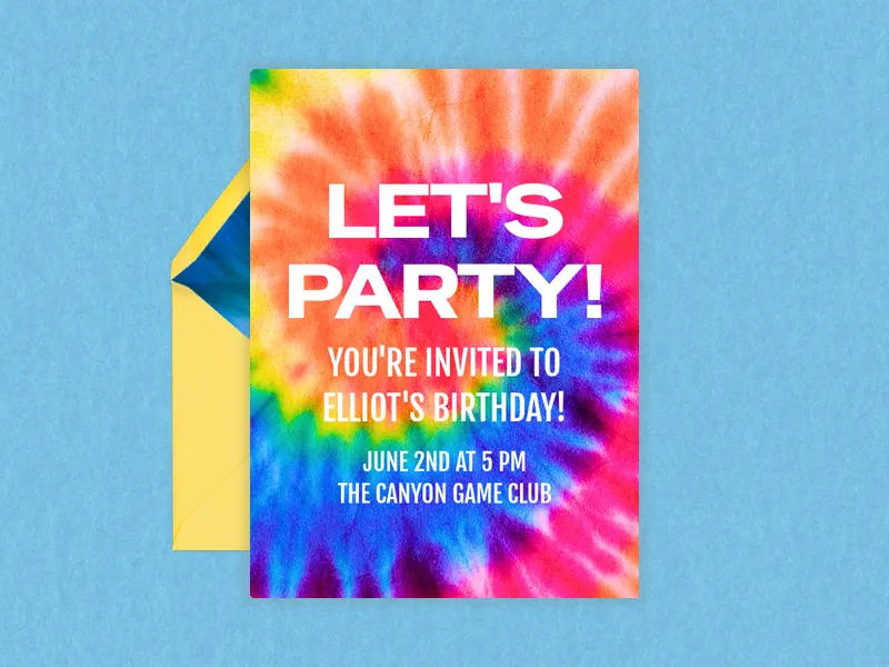 Tie Dye  Party Cool Waves Invitation premium template design