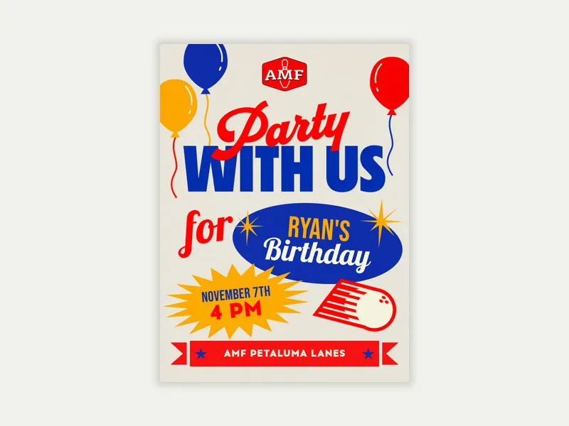 Lucky Strike Entertainment: Bowlers Welcome Invitation free template design