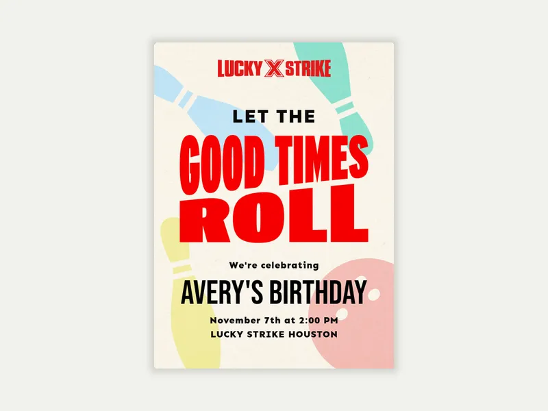 Lucky Strike Entertainment: Bowled Over Invitation free template design