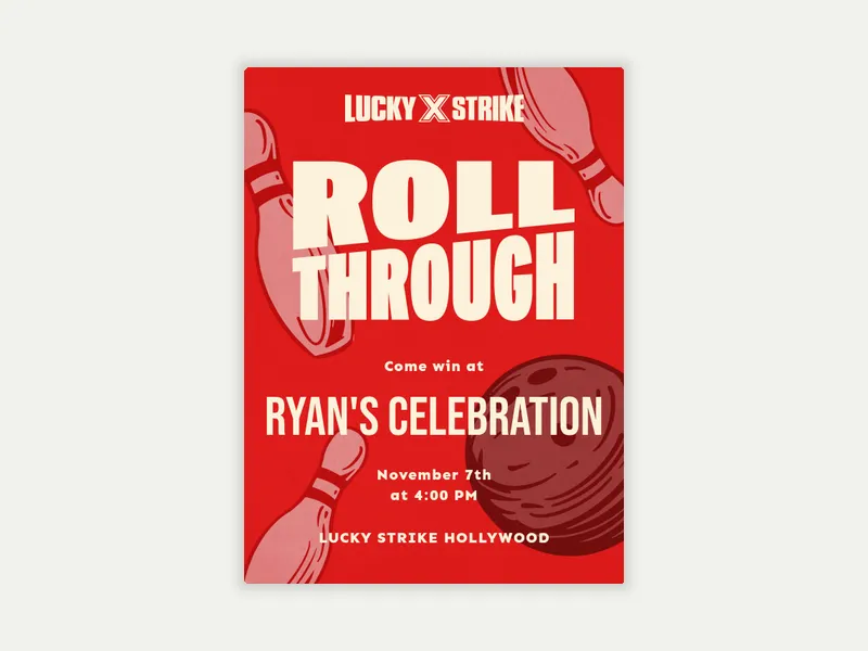 Lucky Strike Entertainment: Total Strike Invitation free template design