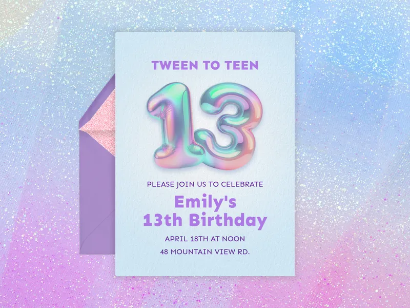 Holographic Balloons - 13th_birthday - Invitation