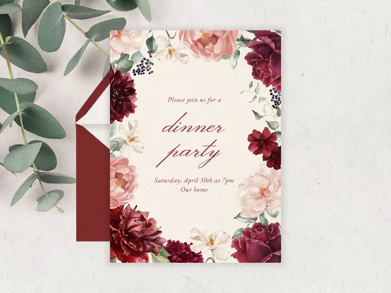 Blush & Burgundy Blooms Invitation premium template design