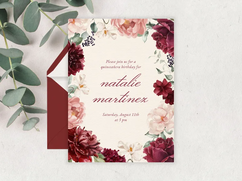 Blush & Burgundy Blooms Invitation premium template design
