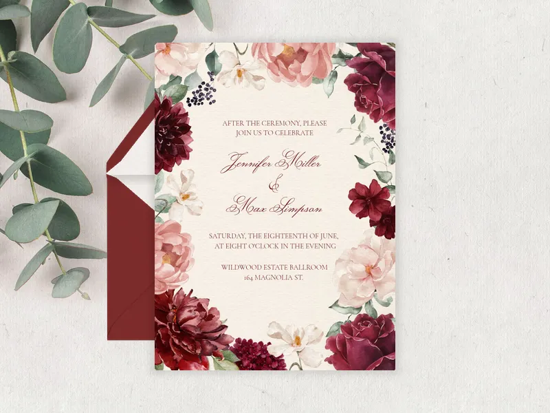 Blush & Burgundy Blooms Invitation premium template design