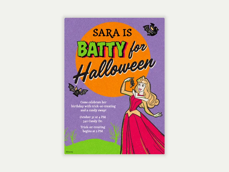 Disney’s Sleeping Beauty: Batty Halloween Invitation free template design